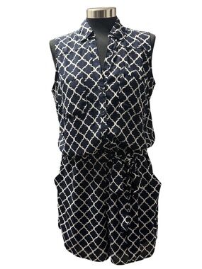 New York & Company Navy Geometric Print Sleeveless Romper Size Medium